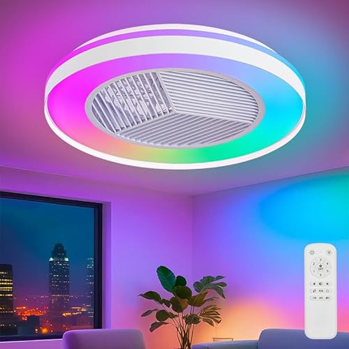 RLMIEL RGB Ceiling Fan,Reversible Ceiling Fans with Lights and Remote,3000K-6500K Dimmable Quiet Ceiling Fan Light,Modern LED Fan Lights Ceiling for Bedroom Living Room