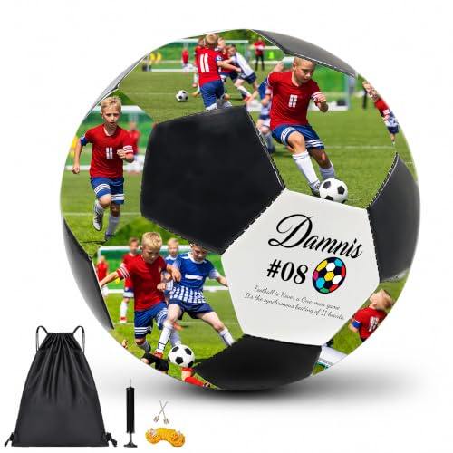 LCMAIT Personalisierter Fußball mit Foto - Maßgeschneidertes Spielball Name, Souvenir für Fußballfans, Sohn Tochter Freund Vater Trainer, Geburtstag Abschluss S-XL