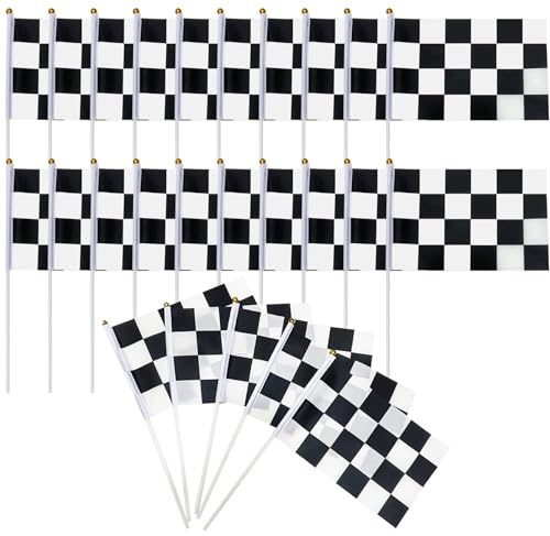 Racing Flags 25 pièces 5, 5x8 pouces drapeaux de course en polyester sur bâtons drapeau à damier et blanc de remplacement portable pour la course automobile, outils jardin