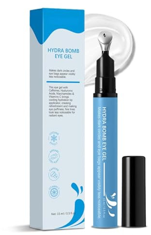 Koffein Cooling Augengel, Augencreme Gel mit Metall-Applikator gegen Schwellungen - Hyaluronic Acid, Niacinamid & Vitamin C Eye Cream gegen Augenringe, Tränensäcke & Augenfalten, Damen & Männer, 15 ml