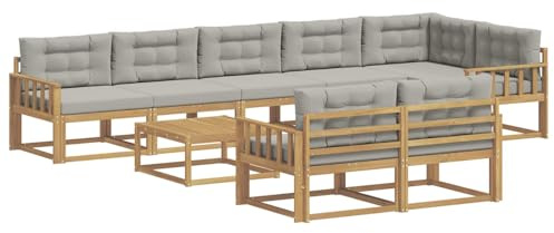 vidaXL Outdoor-Sofagarnitur 9 pcs Weiß und Hellgrau 79 x 79 x 37 cm, Patio-Sitzgruppe, modernes Outdoor-Sofa, langlebige Gartenmöbel, wetterfestes Lounge-Set für die Terrasse