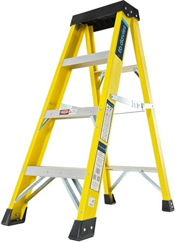 TB Davies 1235-004 Trade Electrician Swingback Step Ladders, 4 Tread, GRP Fibreglass, Built-in Tool Tray, 150kg Work Load, EN131
