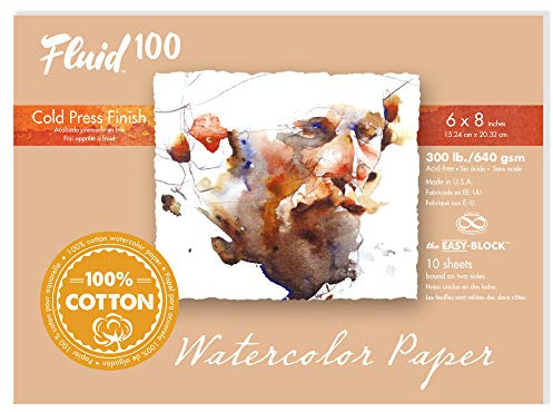 Speedball Fluid 100 300lb Cold Press Watercolour Block 6 x 8 100% Rag Cotton Paper that is Gelatin-Sized 640gsm Sheets / 300lb