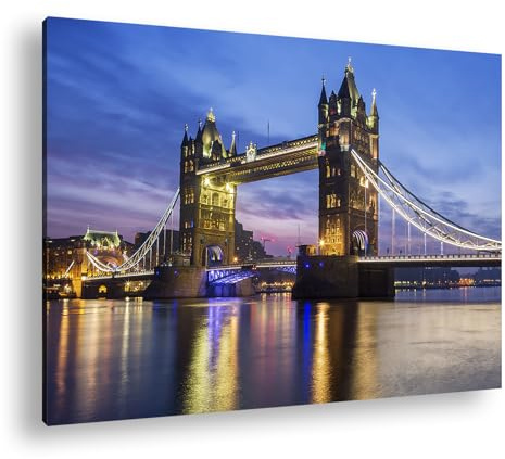 Leinwandbild Tower Bridge leuchtet hell im abendlichen London Format: 60x40 cm XXL Kunstdruck Bild auf Keilrahmen/Wandbild/Wohnzimmer Deko