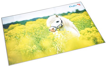 Läufer 46651 Schreibtischunterlage Pferd im Rapsfeld, 53x40 cm, rutschfeste Schreibunterlage für Kinder, Zubehör für Kinderschreibtisch, mit transparenter Seitentasche