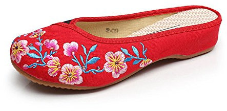 Lazutom Chaussons d'été décontractés pour femme avec broderie style chinois, Rouge, 38.5 EU