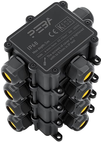 PEBA Abzweigdosen Wasserdicht Verteilerdose IP68 Klemmdose Wasserdichte Kabelverbinder für Aussen Größere 3-Wege Kabelverschraubung 4 mm-14 mm Schwarz T-Form(4 Stück)