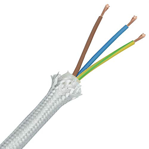 10m Stoffkabel Silber 3x0,75qmm 3G Textilkabel Lampenkabel Leuchtenkabel Kabel Stromkabel umsponnen