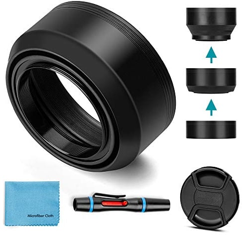 58mm Gegenlichtblende-Gummi,Fotover Universal Zusammenklappbar Sonnenblende Streulichtblende Kompatibel mit Canon Nikon Sony Pentax Olympus Fuji Kamera mit Objektivdeckel