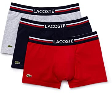Lacoste Boxer Homme - Lot de 3 , Marine/Argent Chine-rouge, L