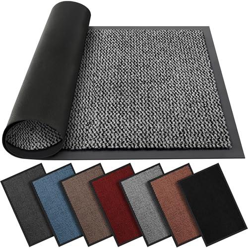 BLADO Washable Door Mats - Non-Slip Heavy Duty Doormats - Stylish Large Rubber Mat - Perfect Dust Grabbing Indoor & Outdoor (Grey, 90cm x 200cm)