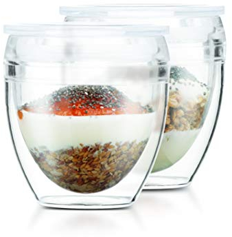 Bodum K11848-10SA PAVINA to GO Lot de 2 gobelets double paroi plastique avec couvercle hermétique, 0.2 liters