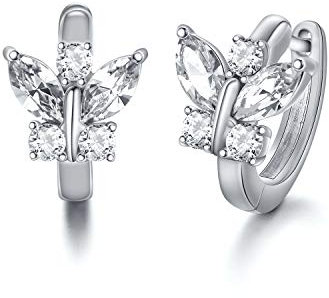 AOBOCO Creolen Schmetterlinge Sterling Silber 925 Kinder Ohrringe Mädchen mit Kristallen, Schmetterling Schmuck Geschenke für Frauen (Weiß)