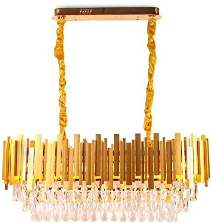 FRIXCHUR Modern Crystal Chandeliers Oval Luxury K9 Crystals Flush Mount Ceiling Light Crystal Pendant Light Fixture Adjustable Hanging Chain for Dining Room Living Room,E14x10 Lights