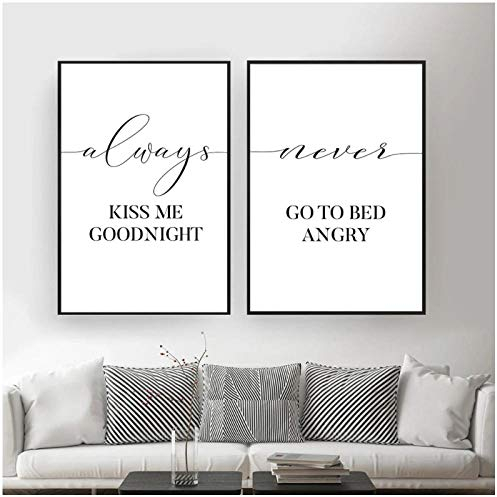 Muzimuzili Poster und Drucke „Always Kiss Me Good Night“, nordischer Stil, Kinderdekoration, Liebesgeschenk, Wandkunst, Bild, 50 x 70 cm, 2 Stück, ungerahmt
