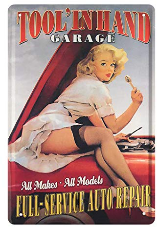 Pin Up Blechschild - Retro Deko Metallschild - 50er Jahre Sexy Vintage Pin Up Girl Schild - Wanddeko Werkstatt Garage American Diner Partyraum - besondere Geschenkidee für Rockabilly Fans - 20x30cm