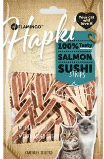 Flamingo Leckerli Katze – Sushi Strips mit Lachs – 85g – ohne Zuckerzusatz – glutenfrei – Snack Hapki