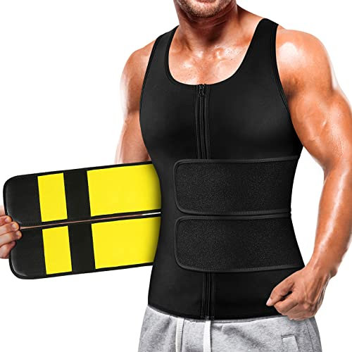 Cimkiz Sauna-Weste für Herren, Taillentrainer für Gewichtsverlust, Herren, Schwitzweste, Bodyshaper für Männer, Taillenformer mit Reißverschluss, 2-in-1