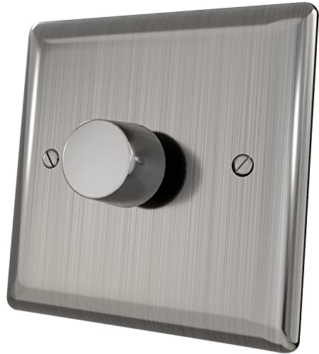 iolloi LED Dimmer Switch 1/2 Gang On/Off Rotary Dimmer Switch for Dimmable LED/Incandescent Bulbs/Halogen Lamps Brushed Steel 3-100W