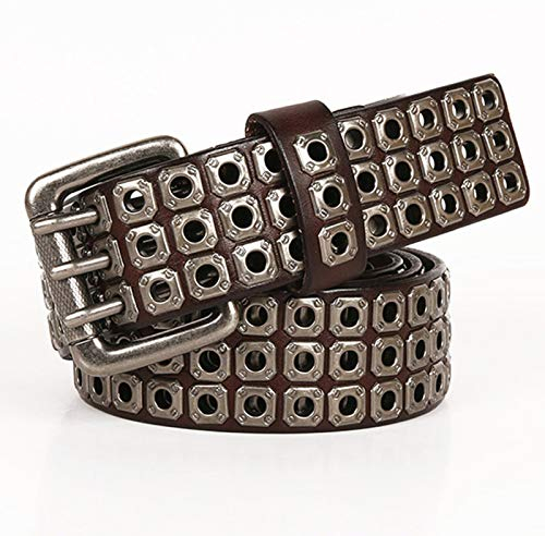 YZJYB Herren Damen Nietengürtel im Vintage Style Punk Hip Hop Ledergürtel Breiter Gürtel mit Nieten und Strass 105cm-125cm Länge,Braun,115CM