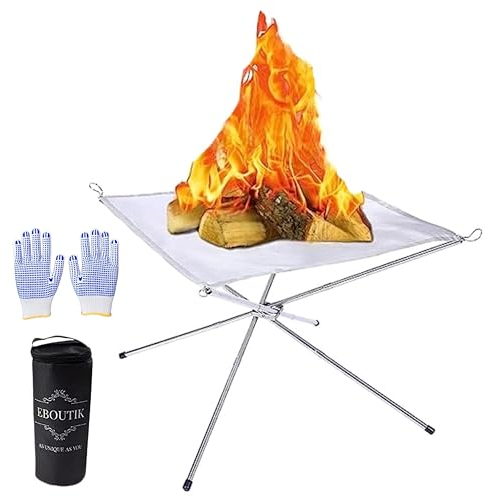 eBoutik - Foyer de camping portable en maille d'acier pour brûler du bois – Pieds pliables et sac de transport – Idéal pour les pique-niques, le camping, les stades, les jardins d'intérieur