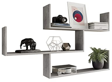 MATKAM Theta Hängeregal in moderner Optik, B123,6 x H54 x T21 cm, Wandregal in verschiedenen Ausführungen (Beton)