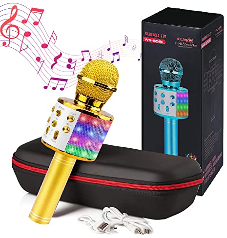 MAGIC SELECT Micrófono Karaoke con Altavoz Bluetooth, Luces LED, Grabador de Voz con Tarjeta SD, Efectos de Voz y Eco, Control Remoto, para niños y Fiestas, Compatible Android/iOS PC TV (W0939)