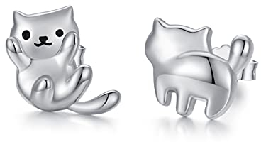 Katze Ohrringe 925er Sterling Silber Niedlich Tier Ohrstecker Katze Schmuck Geschenke für Frauen Mädchen