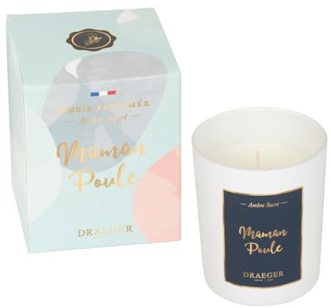 DRAEGER PARIS - Bougie Cadeau blanche Parfumée Ambre sacré - Idée Cadeau Humour personnalisé Maman Poule - Fête, anniversaire - Made in France - 100% Cire Végétale - 40h de combustion