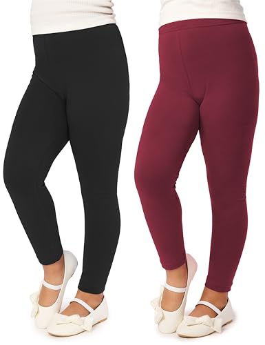 Merry Style Mädchen Lange Leggings aus Viskose 2 Pack MS10-130 (Schwarz/Weinrot (2Pack), 140 cm)
