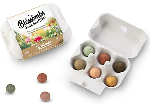 Blossombs Samenbomben - 2 x Eierkarton mit 6 Saatbomben - Blumen Geschenk für Bienen und Schmetterling - Blumensamen