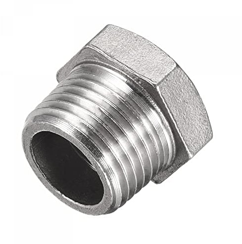 sourcing map Reducer Hex Bushing, 1/2 PT Male to 3/8 PT Female 304 Stainless Steel Reducing Pipe Fitting Adapter