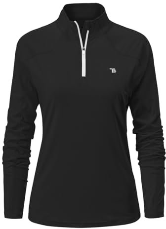 donhobo Damen Sportshirt Langarm T-Shirt 1/4 Reißverschluss Laufshirt Atmungsaktive Schnelltrocknend Training Fitness Langarmshirts (Schwarz, XL)