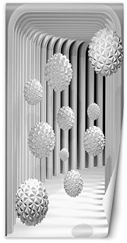 Feeby Türtapete Fototapete Geometrische Formen Kugeln 3D 90x210 cm Türposter Türpanel Vlies Tapete Wohnzimmer Schlafzimmer Kinderzimmer Büro Tunnel Abstrakt Weiß