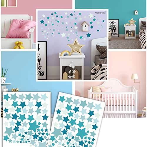 Sunnywall Sterne Aufkleber Stars Wandtattoo selbstklebende Wandsticker in verschiedenen Farben | Baby Sternenhimmel oder magisches Kinderzimmer (Türkis Mint)
