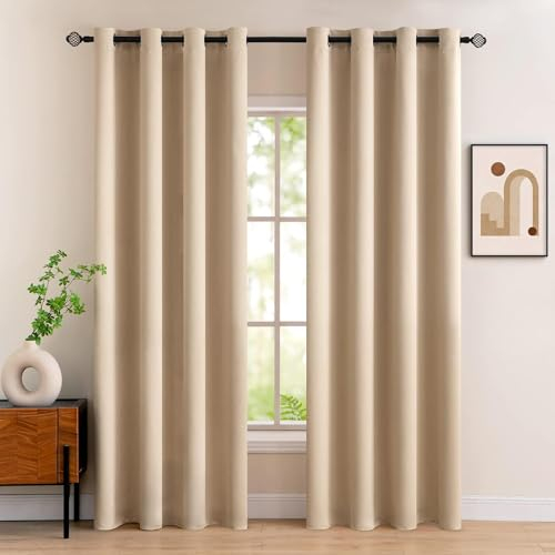 MIULEE Vorhänge Beige Blickdicht mit Ösen, Schöner Weicher Verdunklungsvorhänge zum Verdunkeln von Räumen, 2er Set Gardinen Abdunkelnd Schlafzimmer Wohnzimmer Thermovorhang Kälteschutz 140X200 cm