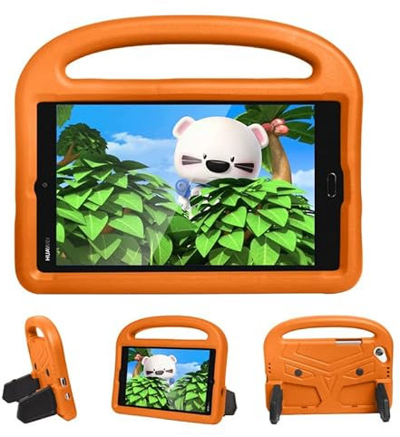 Kids Case For Huawei MediaPad M3 T3 T8 8.0 Inch, Tablet Case Kids Friendly Lightweight, Handle with Stand, Soft EVA Foam Shockproof Protective Cover, Orange