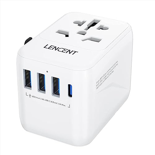 LENCENT Adaptateur de Voyage, Adaptateur Prise Universelle avec 3 USB, Adaptateur International France vers USA Canada UK Australie Chine Japon Irlande, Prise Monde vers France, Type A/C/G/I, Blanc