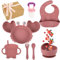 Divergiana - Vaisselle bébé en silicone 9 pièces - Assiettes pour bébé avec ventouse - Assiettes bébé avec gobelet, tétine avec ventouse, bavette en silicone - Couverts pour bébé - Vaisselle pour