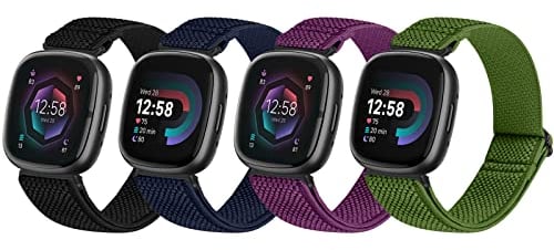 SHIJZWD Kompatibel mit Fitbit Versa 4/Fitbit Versa 3/Fitbit Sense 2/Sense Armband, Elastisches Nylon Verstellbar Dehnbar Solo Loop Armband für Fitbit Versa 3/Versa 4/Sense 2/Sense Damen Herren