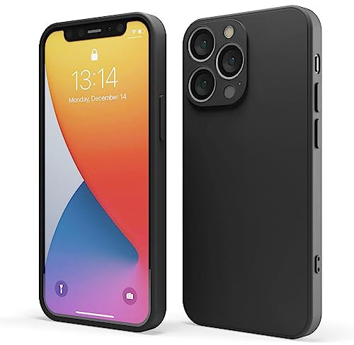 Red Ember Shockproof Case for iPhone, Ultra Slim Protective Liquid Silicone Matte Finish Phone Case with Soft Anti-Scratch Microfiber Lining (Black, iPhone 13 Pro)
