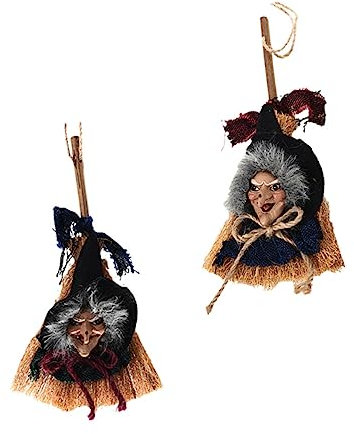 Halloween Besenanhänger 2 Stück Grün Blau für Partygeschenke