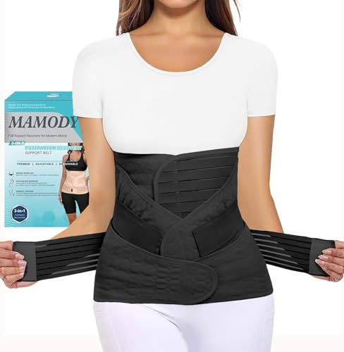 MAMODY 3 in 1 Postpartum Gürtel für Damen, Bauchgurt Nach Geburt, Rückbildungsgürtel Nach Geburt, Bauchgurt Nach Op, Postpartum Belly Wrap, Bauchbandage (Schwarz, S/M)
