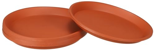 PATIKIL Plant Saucers 9 Inch, 6 Pack Round Plastic Flower Pot Thicker Plant Drip Tray for Indoors Outdoors Home Garden, Terracotta