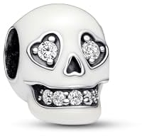 PANDORA Moments Glow-in-the-dark Funkelnder Totenkopf Charm aus Sterling Silber mit Cubic Zirkoniasteinen, Kompatibel Moments Armbändern, 792811C01