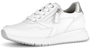 Gabor Damen Low-Top Sneaker, Frauen Halbschuhe,Wechselfußbett,Komfortable Mehrweite (H),schnürschuhe,schnürer,Weiss/Silber,42 EU / 8 UK