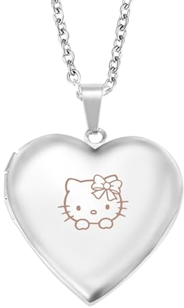 WKxinxuan Kette, Sanrio Schmuck, Kette Mit Bild, Medallion Zum Öffnen, Amulett Zum Öffnen, Herzkette, Herzkette mit Bild, für Mutter Freundinnen Mädchen Geburtstags Geschenk