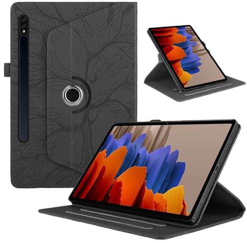 TEDTIKJT Coque pour Tablette Samsung Galaxy Tab S10 Ultra/Tab S9 Ultra/Tab S8 Ultra 14.6 2024/2023/2022 (SM-X910/X900) Etui Rotatif 360 Housse PU Cuir Flip Support Protection Cover,Noir Arbre