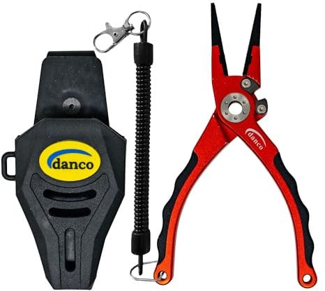 danco Prodigy 7.5-inch Fishing Pliers with Replaceable Line Cutters, Aircraft Grade Aluminum Fishing Gear, Saltwater Resistant Fishing Needle Nose Pliers, Rubber Grip Inserts (red)