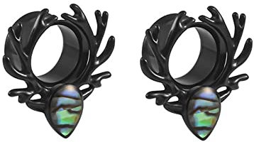 Daesar Ohr Tunnel Piercing Edelstahl, Plugs 6MM Hirsch mit Bunten Tropfen Muschel Tunnel Ohrringe Ohr Expander Set